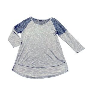 3/$15 CANDIES blue sweater with lace shoulders